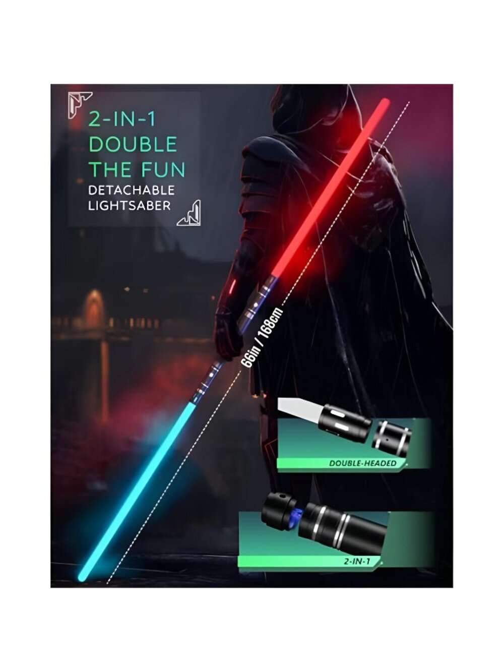 Lightsaber Toy Dueling Light Saber 20 Colors 4 Modes & Sounds 2-in-1 Detachable